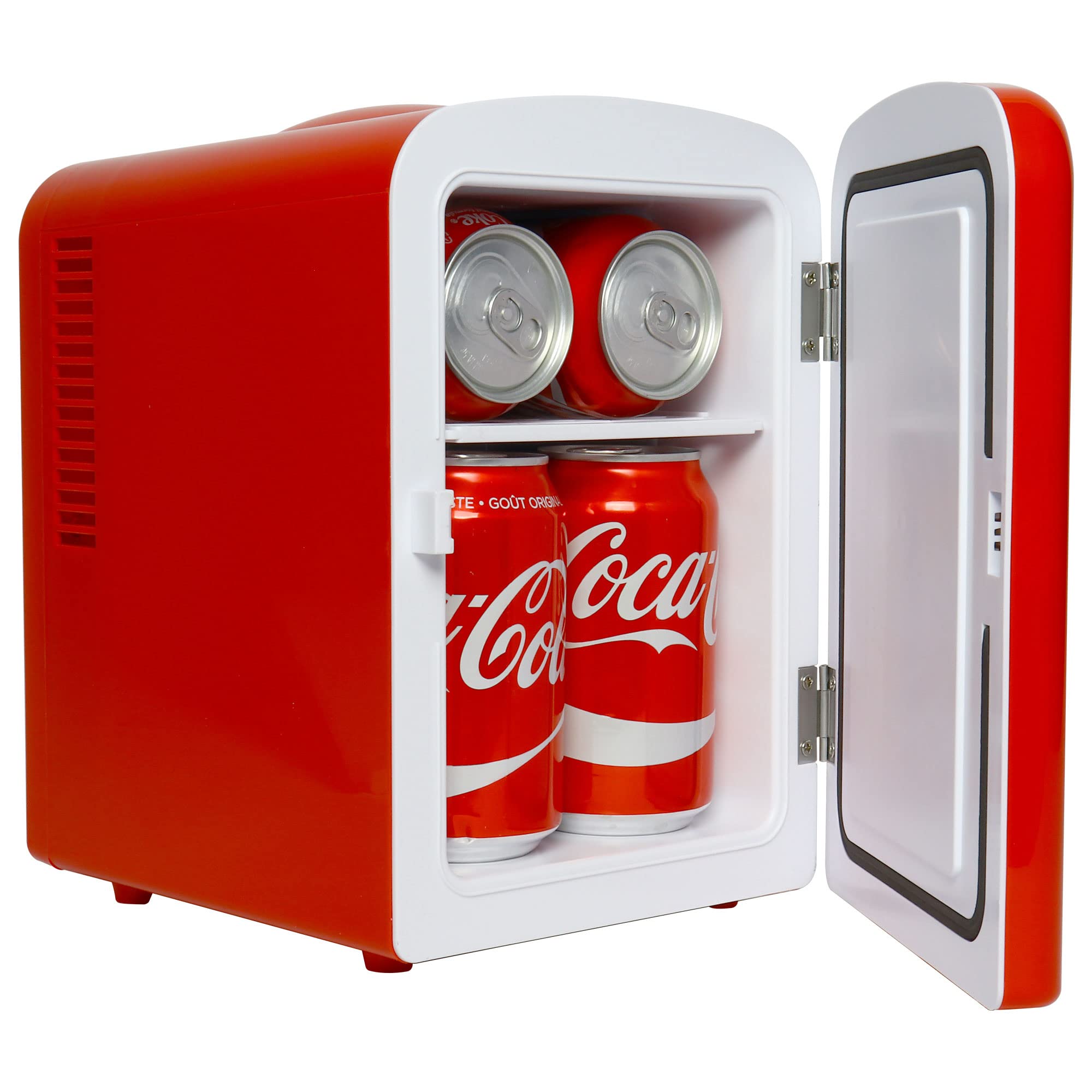 Coca Cola Mini Fridge For Bedrooms 5L Retro Vending Machine Style Cool Box 10 Can Quiet Mini Fridges with Display Window For Coke Beverages Food Drinks Home 12v Portable Cooler Box, Red
