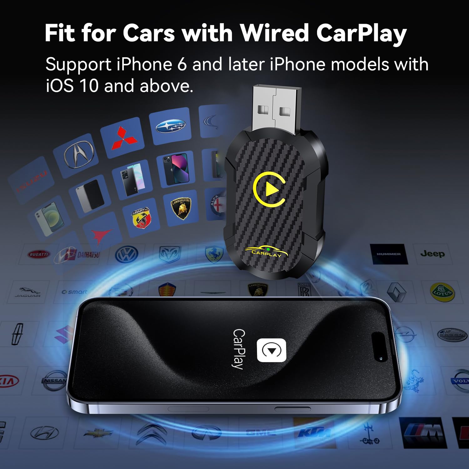 Wireless CarPlay Adapter 2024 Upgraded, Wireless CarPlay Dongle, Converts Wired CarPlay to Wireless, Plug and Play Car Play Wireless Adapter, Suitable for post-2016 cars，Compatible with iPhone iOS 10+