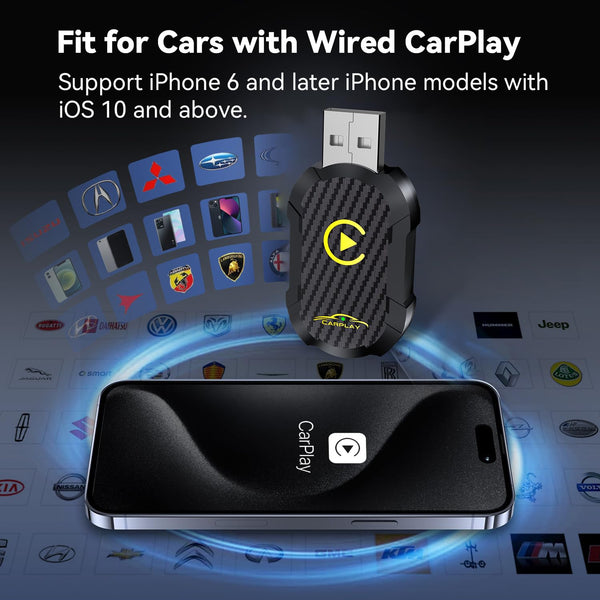 Wireless CarPlay Adapter 2024 Upgraded, Wireless CarPlay Dongle, Converts Wired CarPlay to Wireless, Plug and Play Car Play Wireless Adapter, Suitable for post-2016 cars，Compatible with iPhone iOS 10+