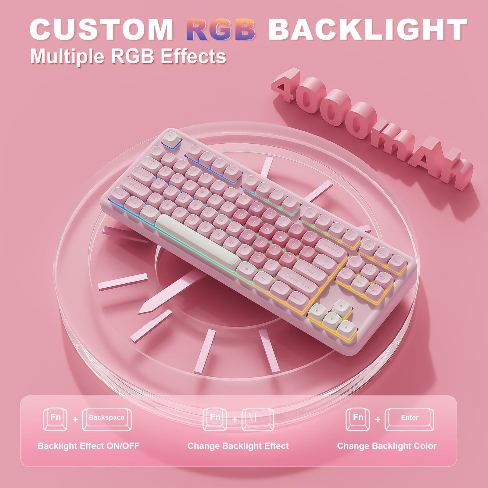YUNZII B87 Wireless Mechanical Keyboard,QMK/VIA Software Custom Gaming,Gasket RGB Keyboard with Cute MOA Keycaps,Wrist Rest,BT5.0/2.4G/USB-C NKRO for Win/Mac (butter, milk v2 linear)