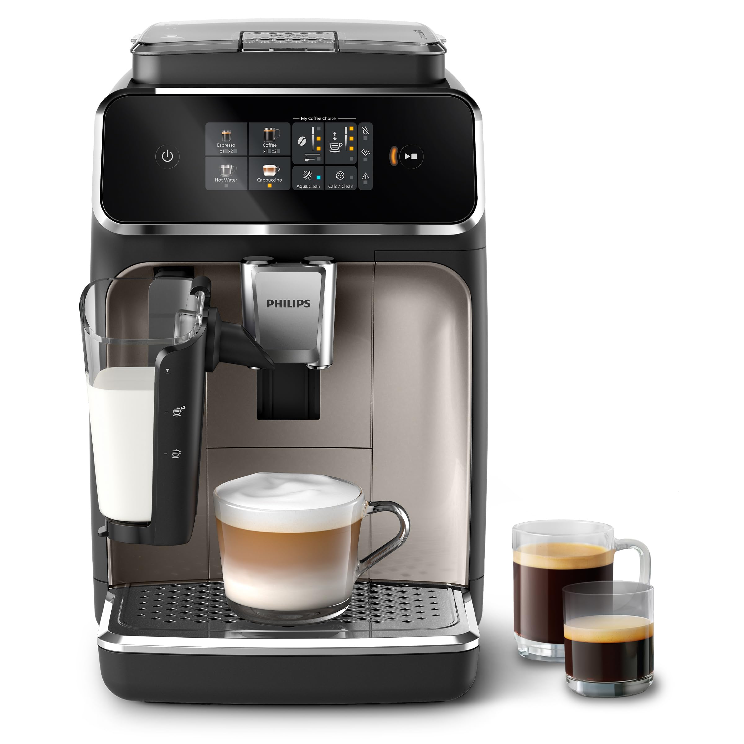 PHILIPS 5400 Series Bean to Cup Coffee Machine – 12 Coffee Varieties, LatteGo Milk Frother, Fastest-to-Clean, Ceramic Grinder, Fully Automatic Espresso & Cappuccino maker – Black, Silver (EP5446/70)