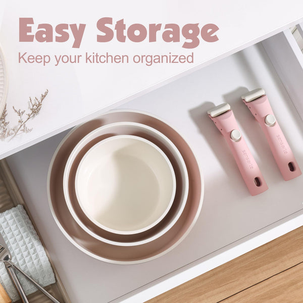 SENSARTE 17 Piece Pots and Pans Set, Nonstick Detachable Handle Cookware, Induction Kitchen Cookware Set with Removable Handle, Healthy Non Stick RV Cookware, Oven Safe (Black)