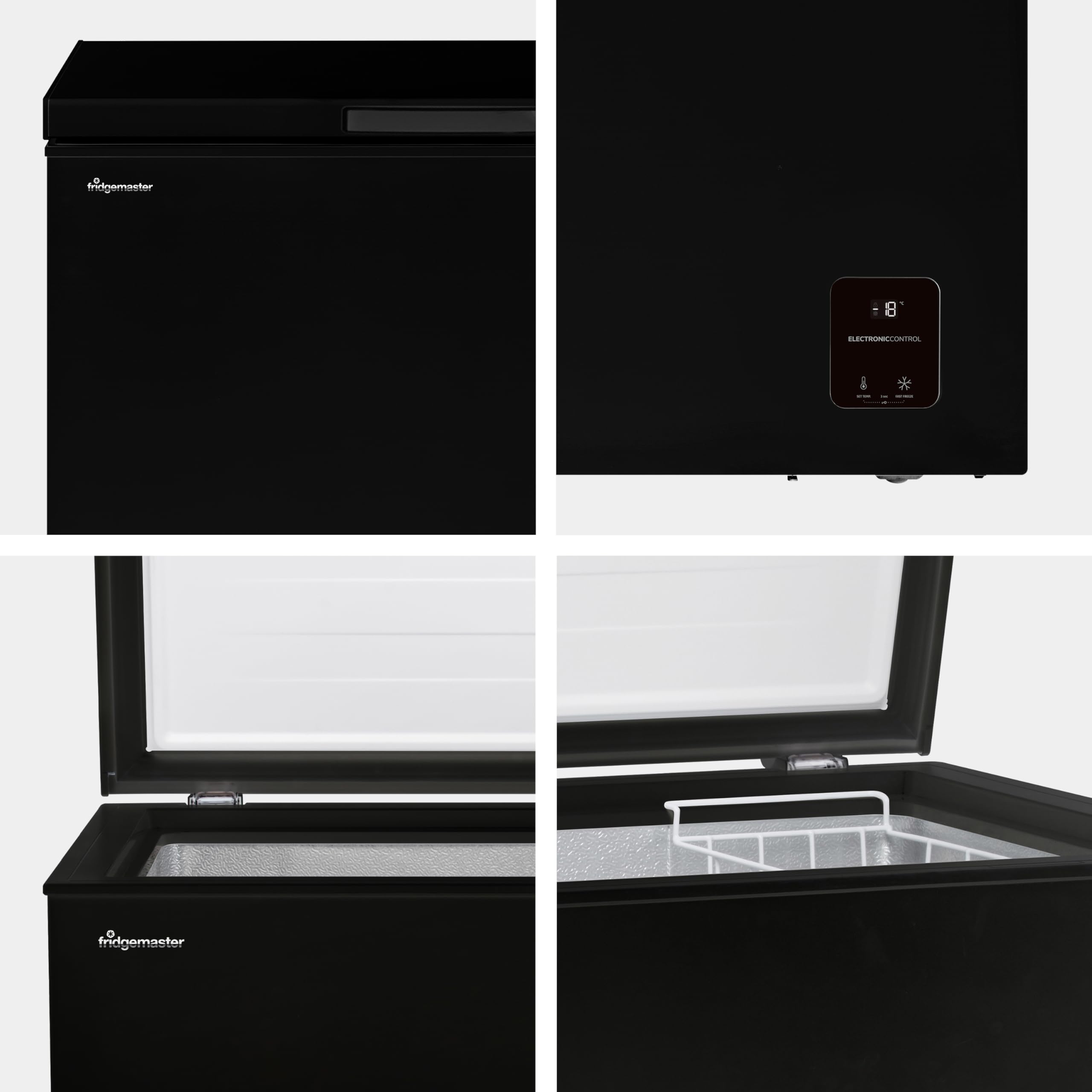 Fridgemaster MCF142EB 142L Chester Freezer 4 Star Freezer Rating - 55.9D x 62.5W x 85.4H cm Black with Recessed Handle - E Rated