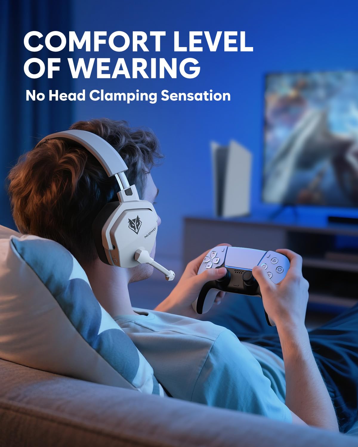 NUBWO G06 Pro Wireless Gaming Headset with Charging Station for Headset & PS5 Controller, 17ms Low Latency, 120H Battery Life, Dynamic 50mm Drivers-White (Only Compatible with PS5)