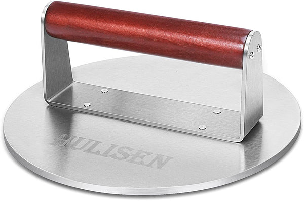 HULISEN 8.5-Inch Burger Press, 2.5 lbs Heavy Duty Bacon & Grill Press, Stainless Steel Smashed Burger Press, Round Smasher with Wood Handle, BBQ Griddle Accessories for Hamburger, Steak, Meat…