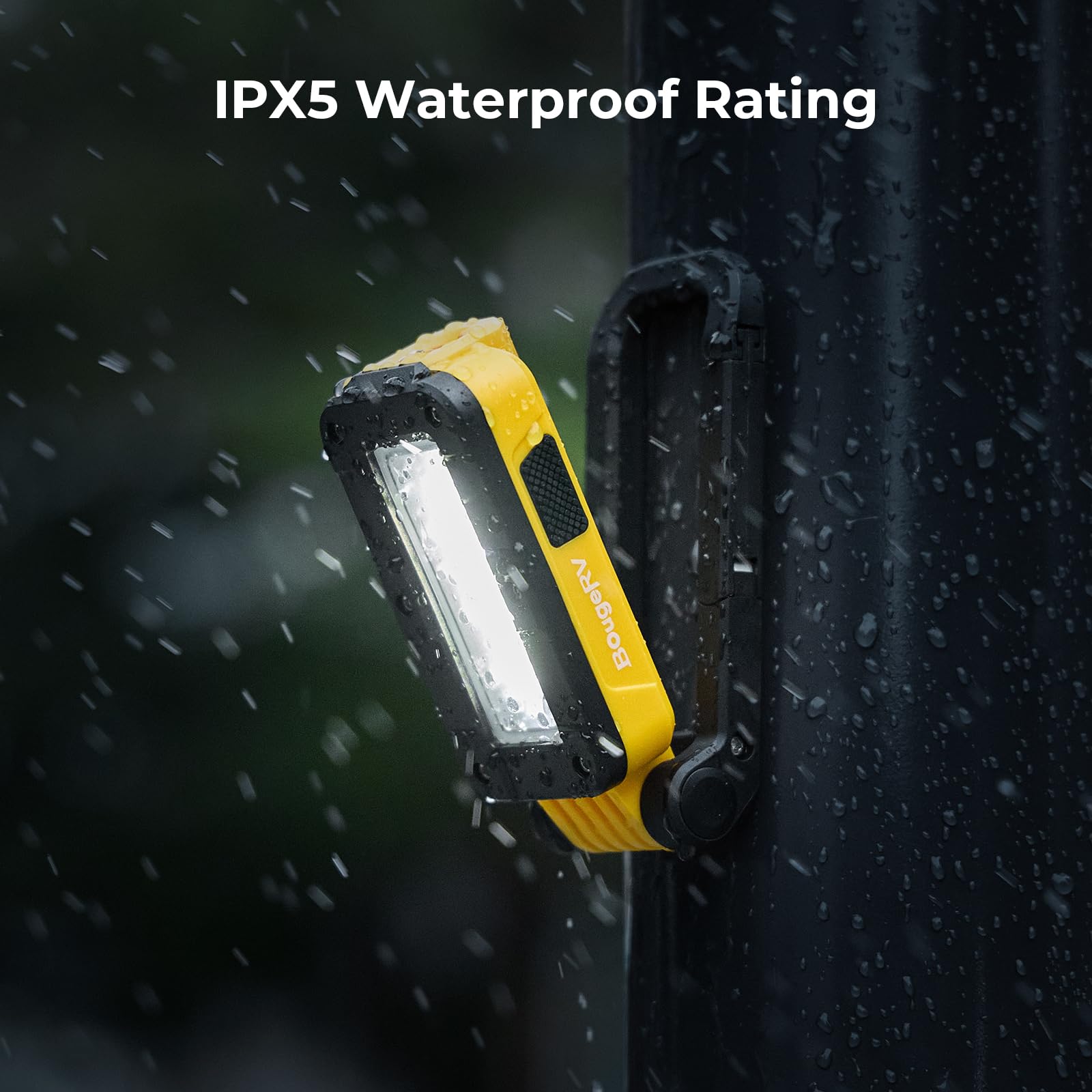 BougeRV WL01 PRO Work Light Rechargeable, 1500 Lumens Magnetic Inspection Light, Portable Lamp with 180° Rotating Stand & Hook, Multiple Lighting Modes for Car Repair, Camping, Outdoor, Emergency