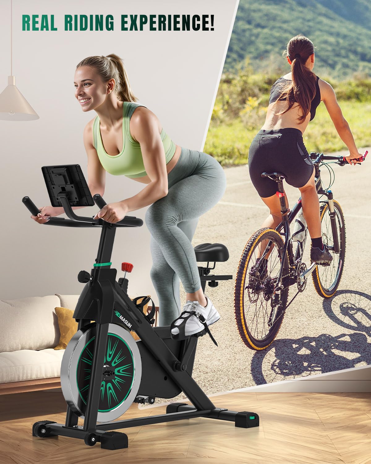 DMASUN Exercise Bike Professional with Large Tablet Holder & LCD Display, Quiet Indoor Cycling Bike for Home Training Cardio with Heavier Flywheel, 0-100% Resistance Spin Bike with 350LBs Capacity