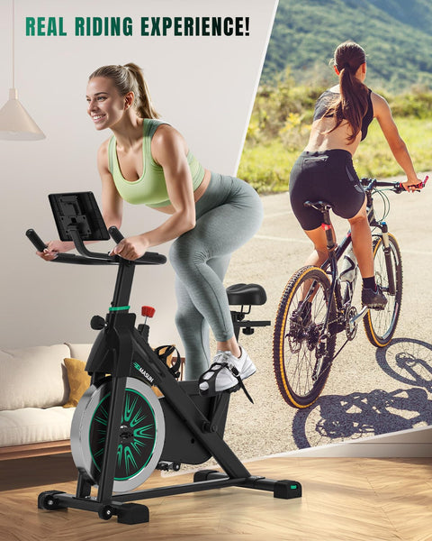 DMASUN Exercise Bike Professional with Large Tablet Holder & LCD Display, Quiet Indoor Cycling Bike for Home Training Cardio with Heavier Flywheel, 0-100% Resistance Spin Bike with 350LBs Capacity