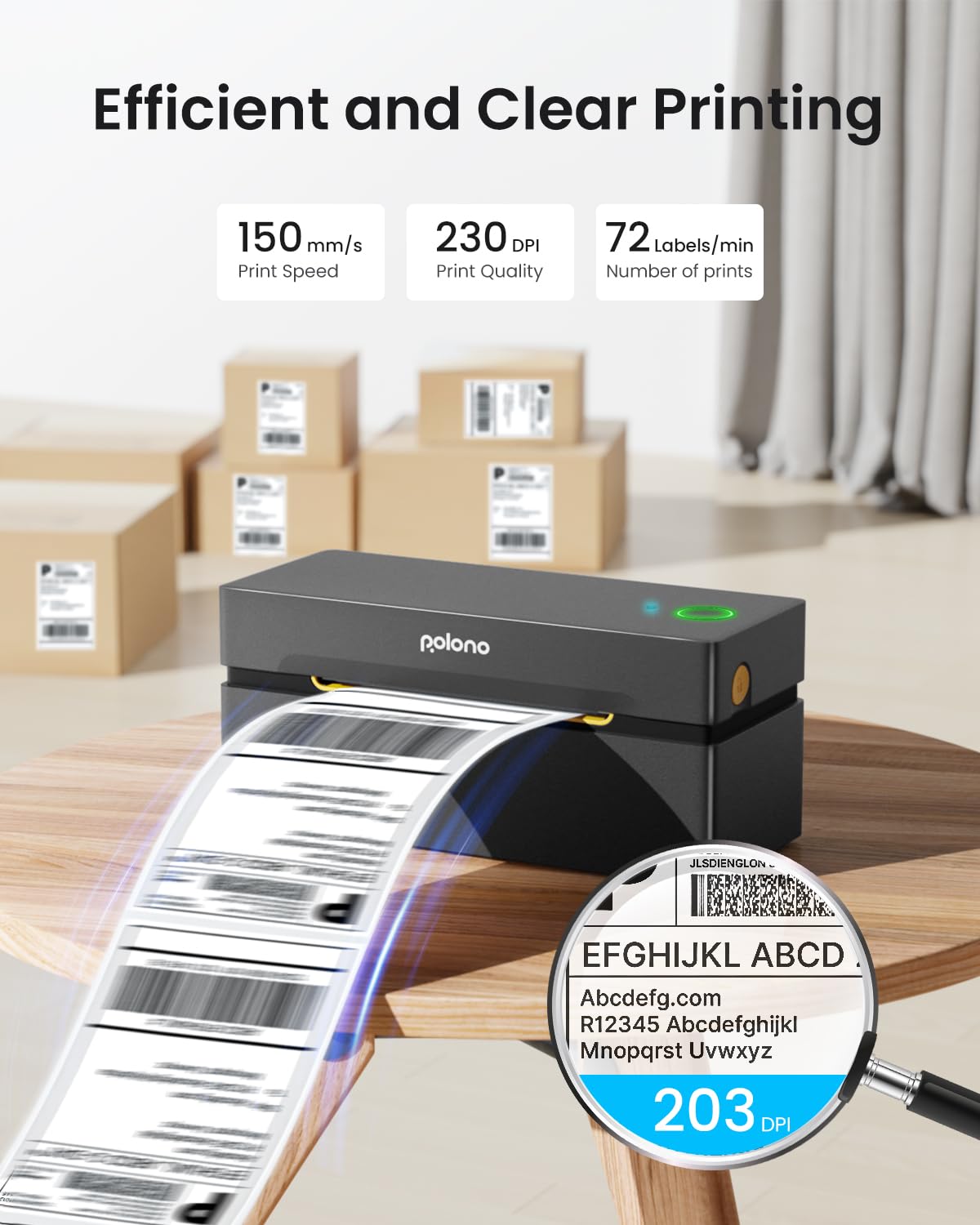 POLONO Bluetooth Thermal Shipping Label Printer, Wireless 4x6 Shipping Label Printer for Small Business, Support iOS, Android, Windows and Mac, Compatible with Amazon, Ebay, Shopify, Etsy, USPS (Grey)
