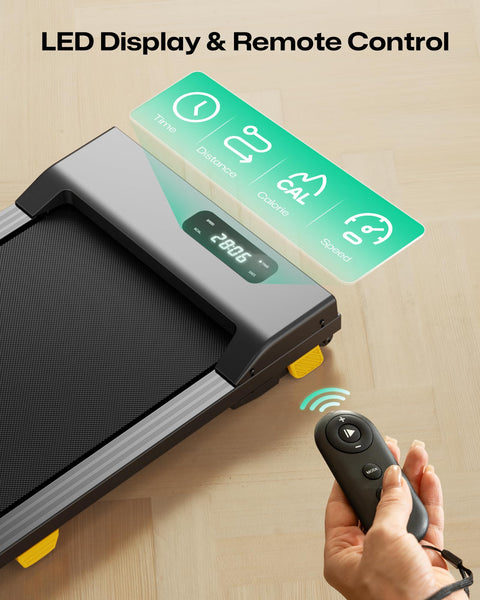 Walking Pad Compact Treadmills for Home, Under Desk Treadmill equipped with 38x90cm Walking Area, Walk Pads 1-6 km/h with Shock Absorption, Remote Control and LED Display, Quiet Motor