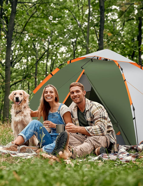 Gysrevi Camping Tent, 3 Man Instant Pop Up Tent Waterproof, Large Double Layer Automatic Dome Tent, Outdoor Backpacking Tents for Camping