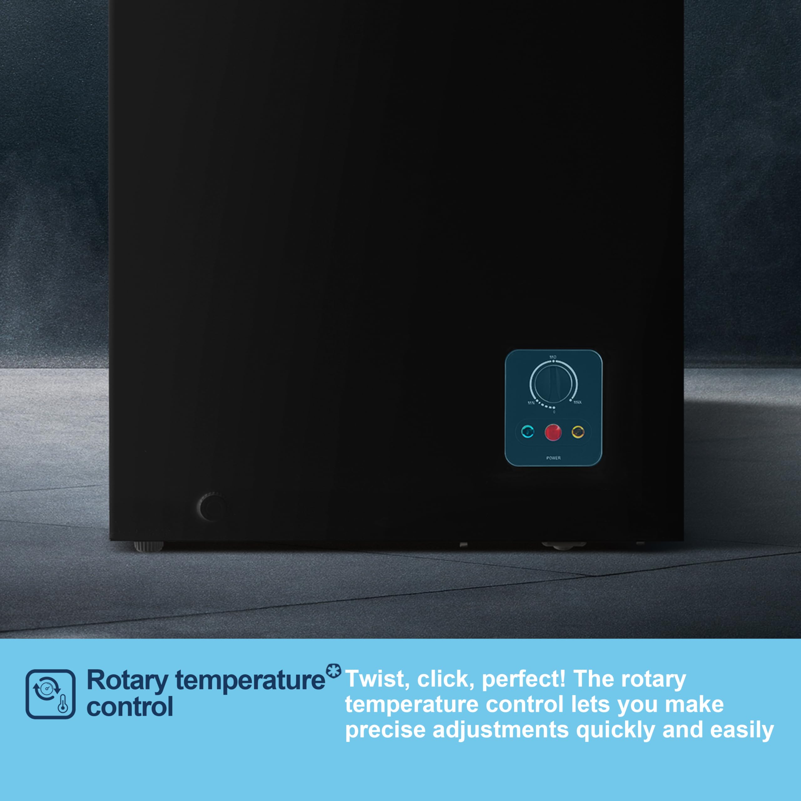 Fridgemaster MCF142EB 142L Chester Freezer 4 Star Freezer Rating - 55.9D x 62.5W x 85.4H cm Black with Recessed Handle - E Rated