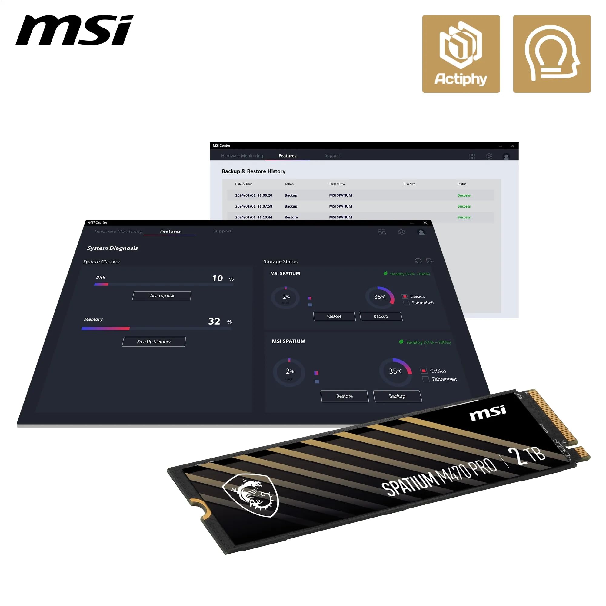 MSI SPATIUM S270 SSD 480GB - SATA 3 2.5" Solid State Drive, 500MB/s Read & 450MB/s Write, 3D NAND, Built-In Data Security, MSI Center - 5 Year Warranty (250 TBW)