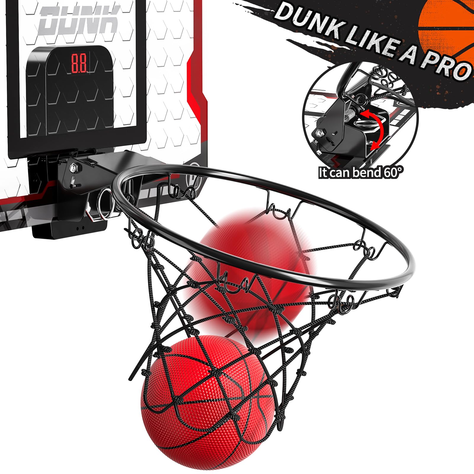 TEMI Basketball Hoop Indoor With 4 Balls, Over The Door for Kids and Adults, Toy Gift for Boys Girls Age 3-12 Years