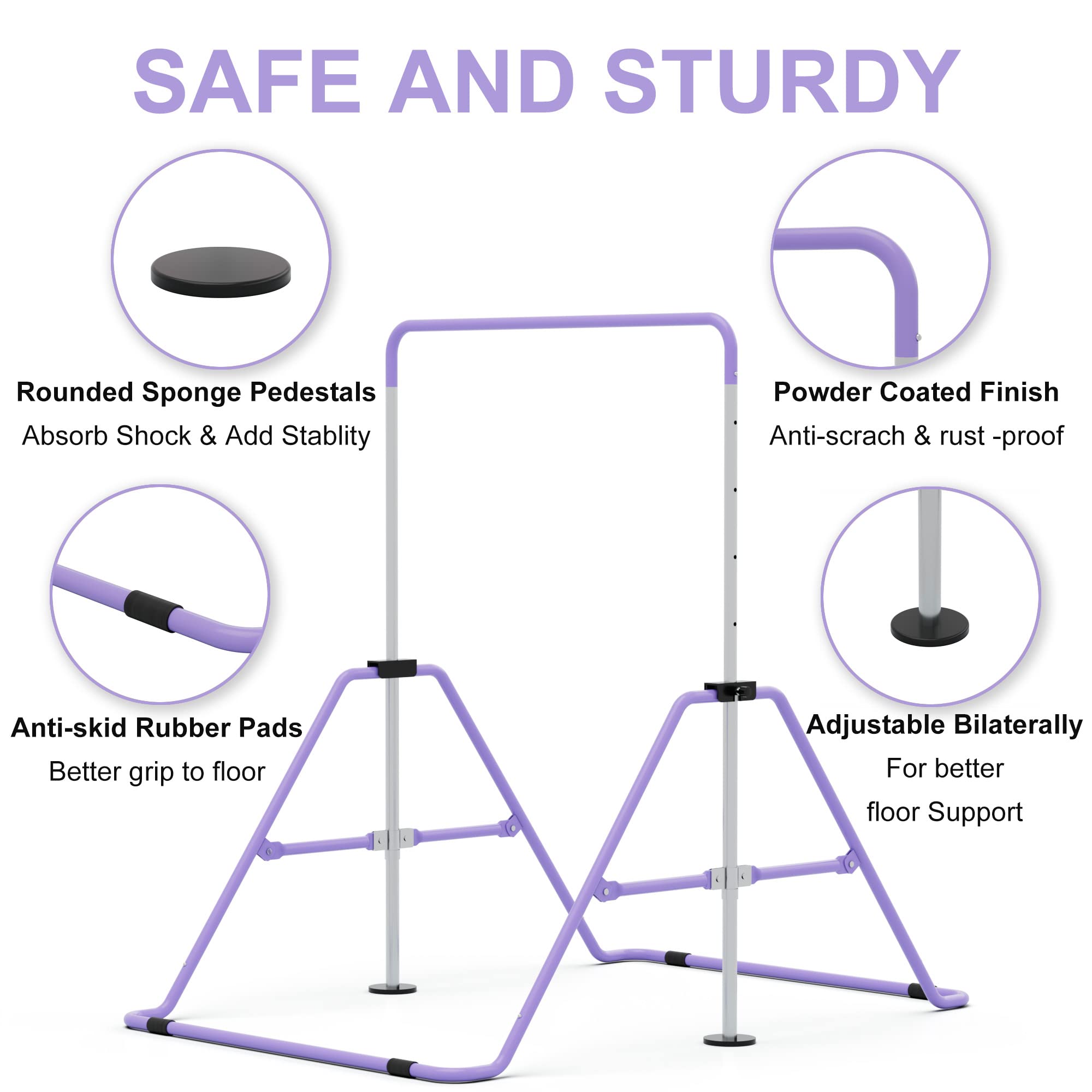 GYMMAGE Gymnastics Bars with Bar Pad, Junior Training Kip Bar Gymnastics Equipment for Home Garden, Adjustable Height Gymnastic Folding Horizontal Bar