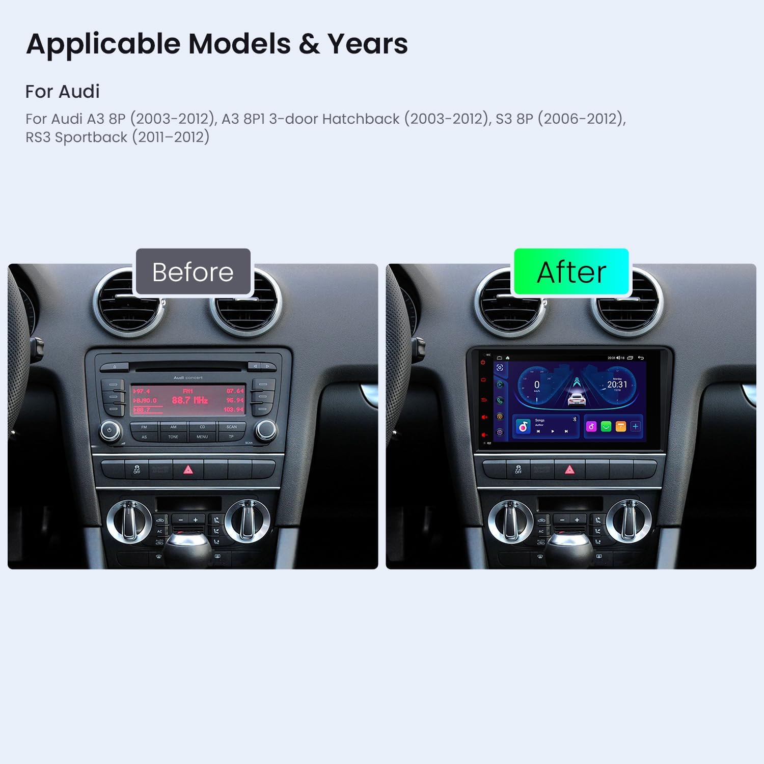 XTRONS 8" Android Car Stereo 4+64GB Radio Player for Audi A3 8P S3 8P RS3 Sportback, Built-in IPS Screen DSP 4G Wireless CarAuto Play GPS Navigation Bluetooth WiFi Cooling System, Optional DAB+