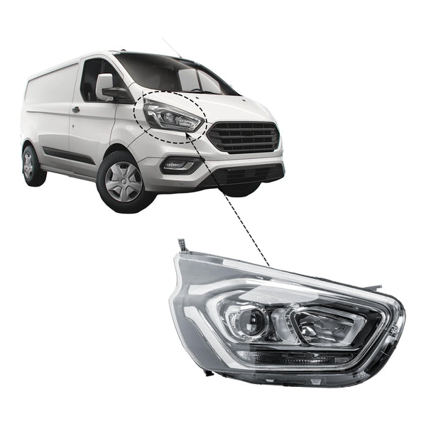 Replacement Driver Right Side O/S Headlight Head Lamp with Projector Electric Adjustment for Ford Transit Tourneo Custom 2020-2023