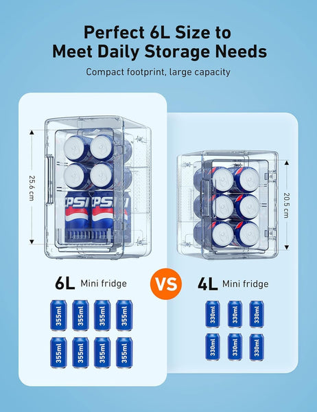 AstroAI Mini Fridge 6 Litre / 8 Can | Cooler and Warmer | AC/DC | Small Fridge for Bedrooms, Car, Drinks, Beauty, Skincare, Travel (Deep Black)