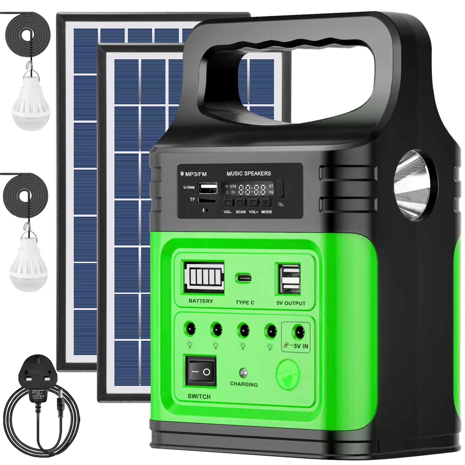 Upgrade-Vclpower 20000mAh DC Power Bank Station with Solar Panels,12V/9V Output Fast Charging Portable Power Station for Home Emergency Outdoor Camping(Green)