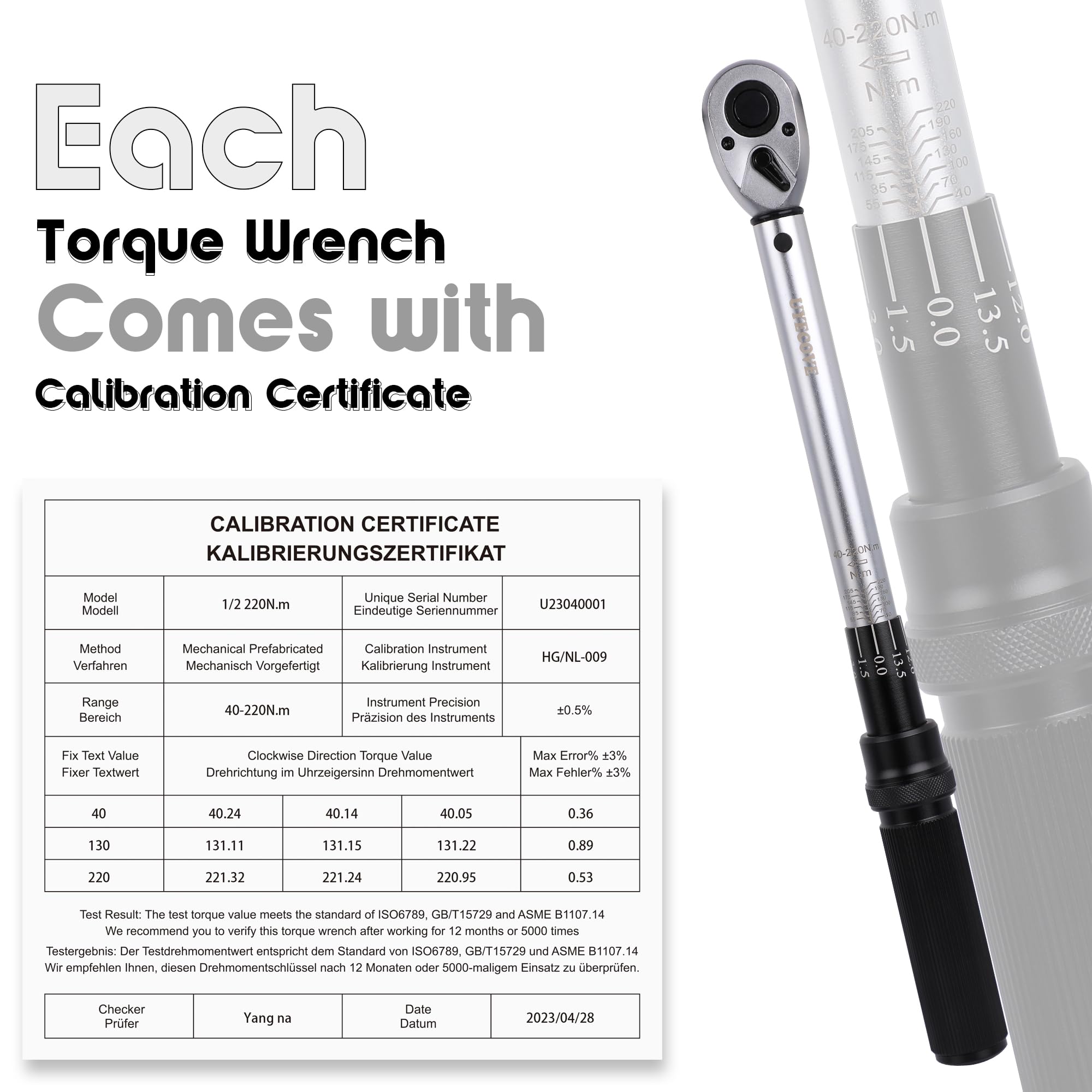 Torque Wrench Set 1/4 5-25Nm, 3/8 20-120Nm, 1/2 40-220Nm, 72 Tooth Dual-Direction Reversible Click Torque Wrenches for Bike Motorcycle, Car, Truck