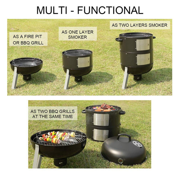 SUNLIFER Charcoal BBQ Grill, Heavy Duty 3-in-1 Barbecue Smoker Grill for Garden Camping Outdoor Cooking and Grilling 89x56x43CM