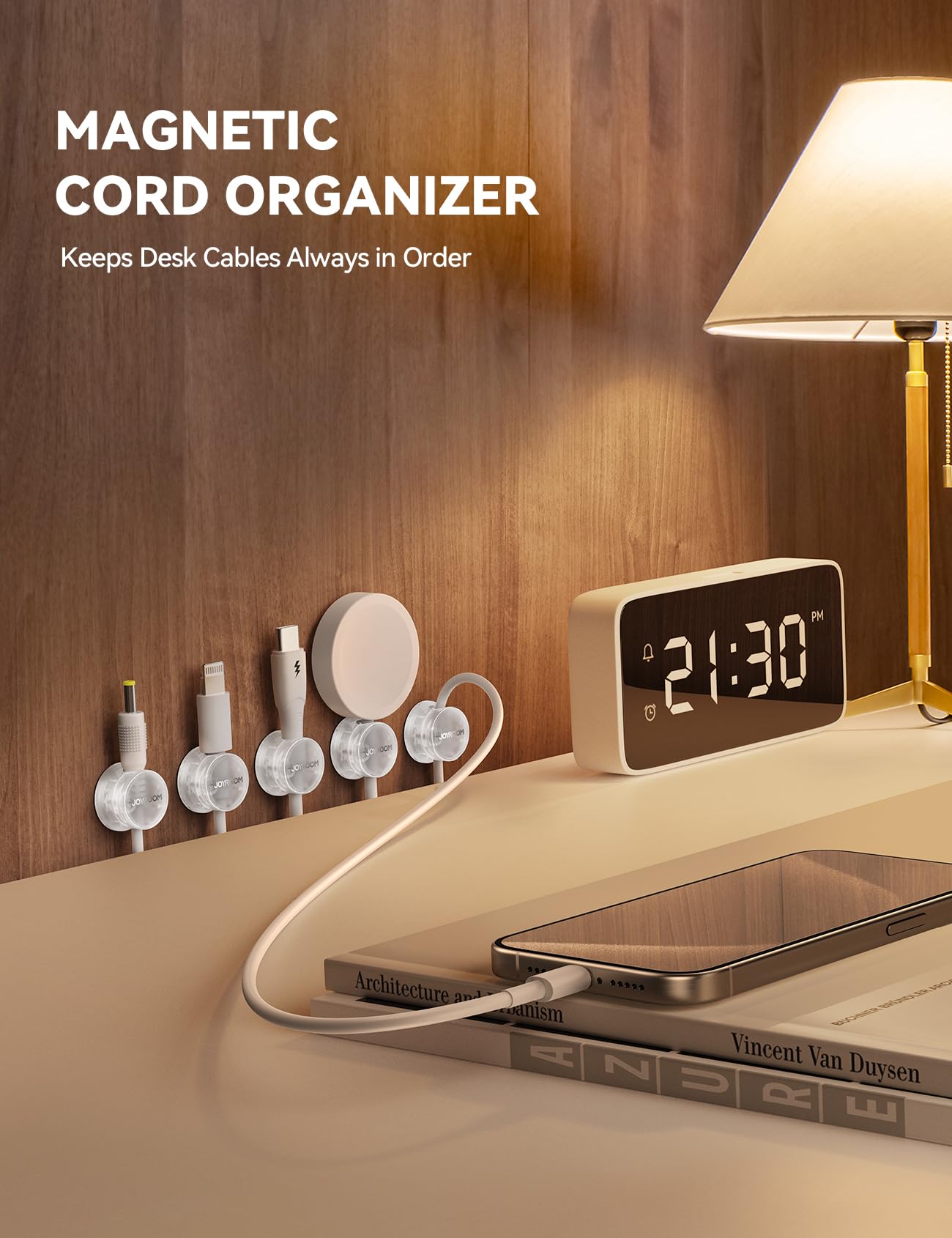 JOYROOM 6 Pack Cable Tidy Clips Cord Organiser Magnetic Cable Management Self Adhesive Wire Holder for Desk, Nightstand, Charging Cables, HDMI, USB, Audio Cable, Office, Home, White