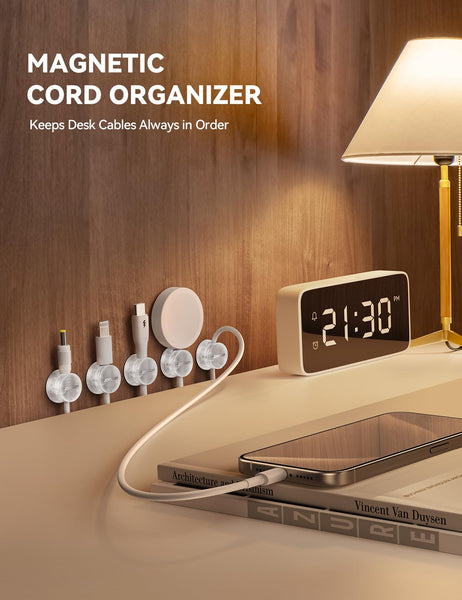JOYROOM 6 Pack Cable Tidy Clips Cord Organiser Magnetic Cable Management Self Adhesive Wire Holder for Desk, Nightstand, Charging Cables, HDMI, USB, Audio Cable, Office, Home, White