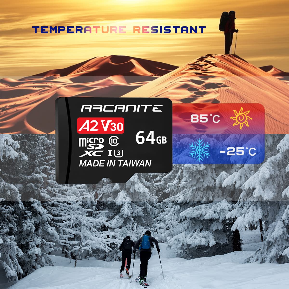 ARCANITE 64GB microSDXC Memory Card with Adapter - A1, UHS-I U3, V30, 4K, C10, Micro SD, Optimal read speeds up to 90 MB/s