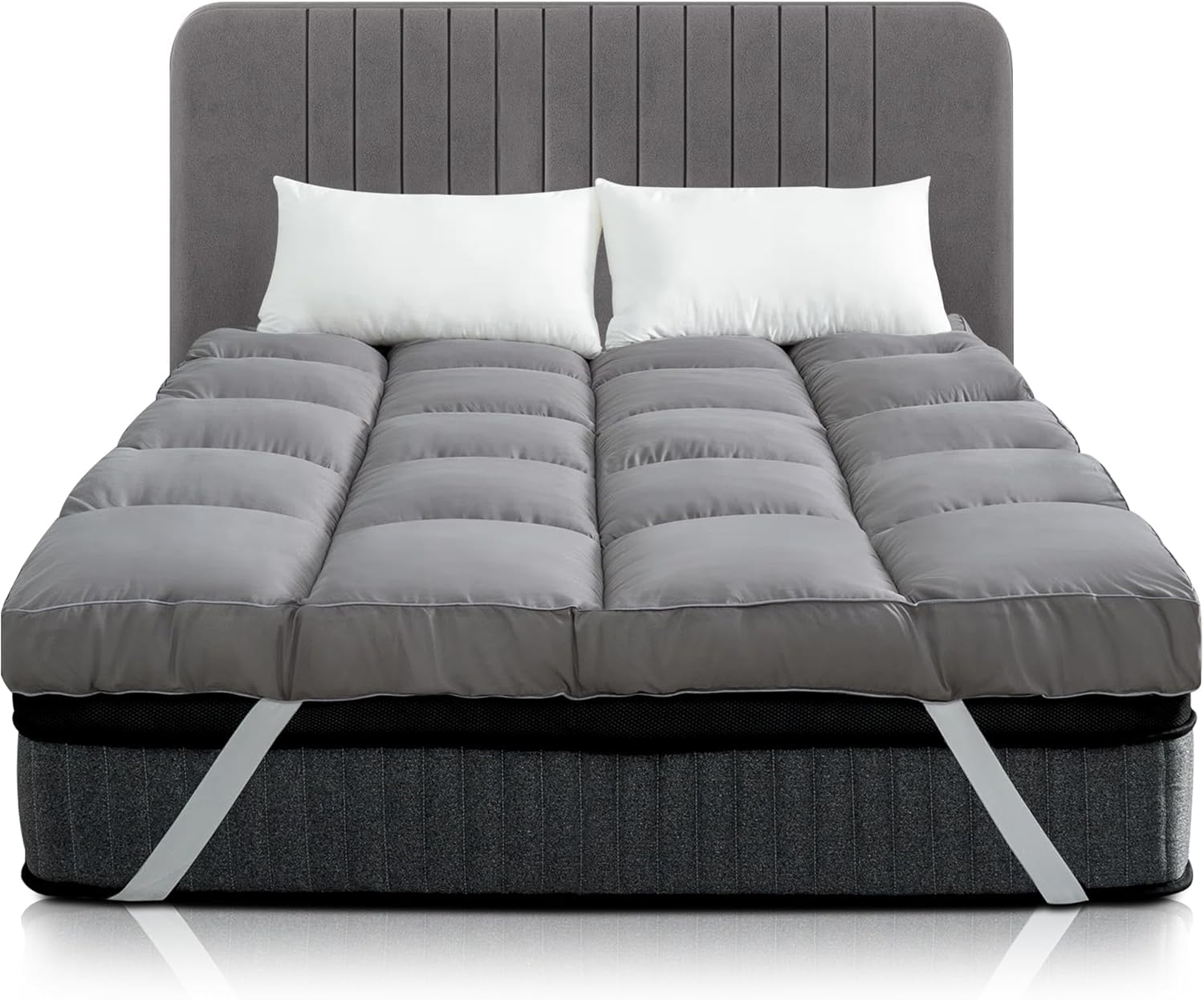 Mattress Topper Double Bed - 10CM Extra Thick Double Mattress Topper - 1000GSM Filling Fiber - Luxurious Comfort, Hypoallergenic, Elastic Straps Deep Pocket Thick