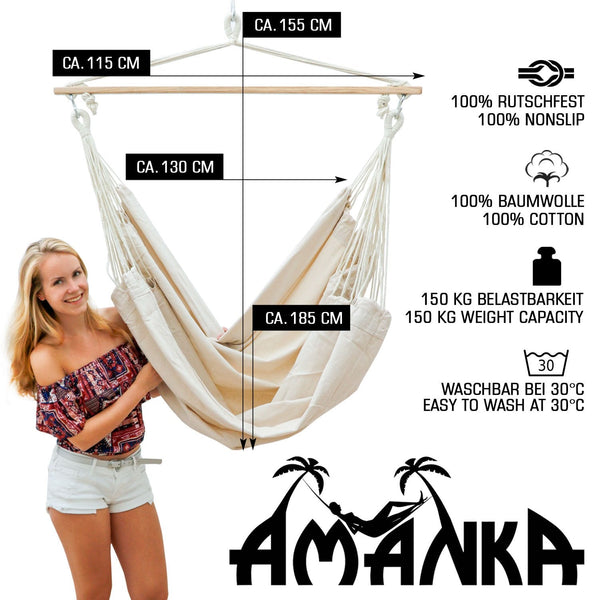 AMANKA Innovative XXL Swing Chair 185x130cm Hanging Seat made of cloth Beige