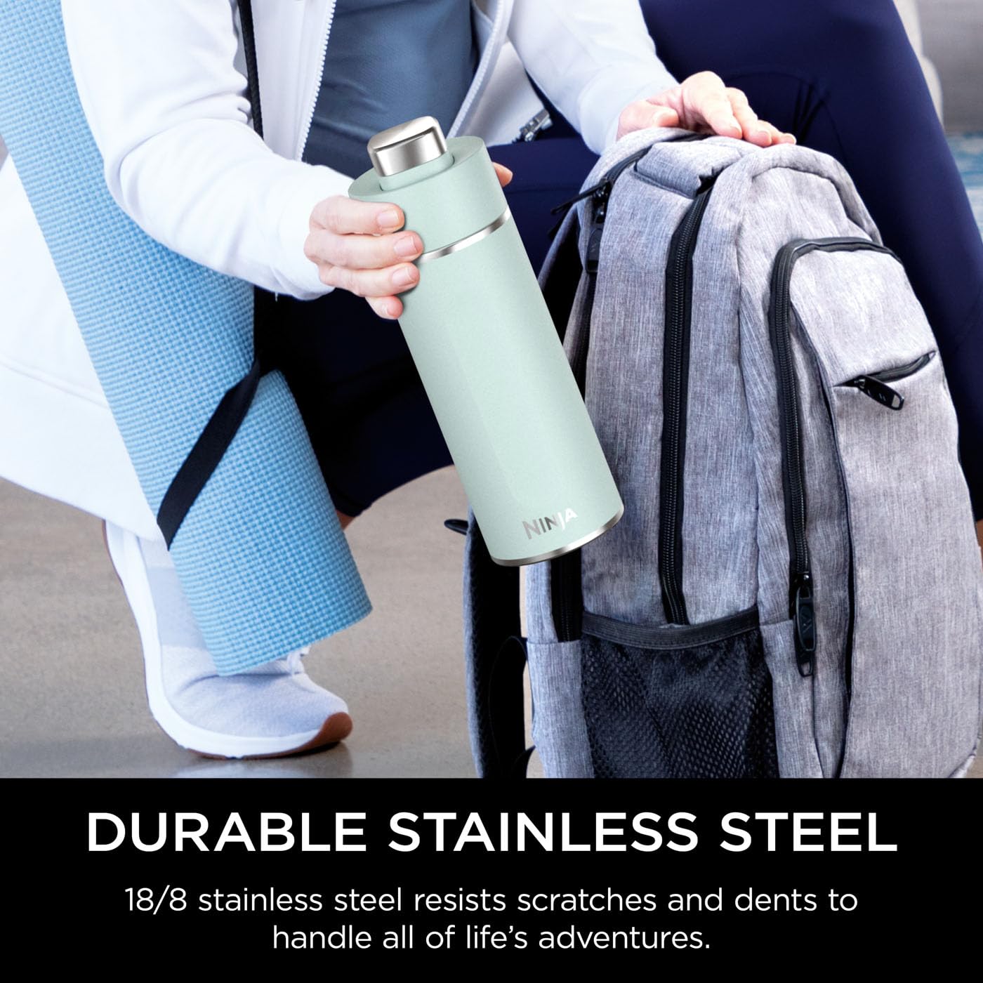 Ninja Thirsti Water Bottle and Flask 709 ML With Leak-Proof Lid, Designed For Carbonated, Hot & Cold Drinks, Ideal For Travel & Sports, Triple Insulated, Stainless Steel Bottle, Black, DW2401EUUKBK