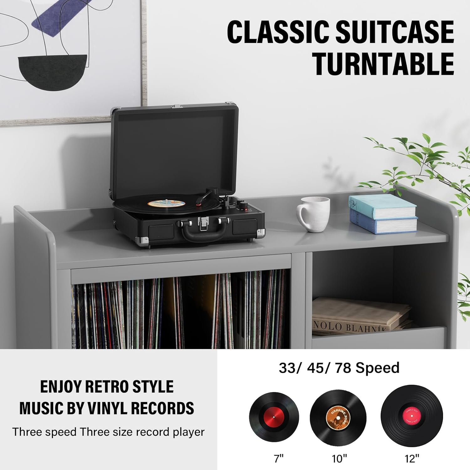 DIGITNOW!Three Speeds Turntable Retro Record Player with Built-in Stereo Speakers, Supports USB, RCA Output , Headphone Jack , MP3 , Mobile Phones Music Playback,Suitcase Design