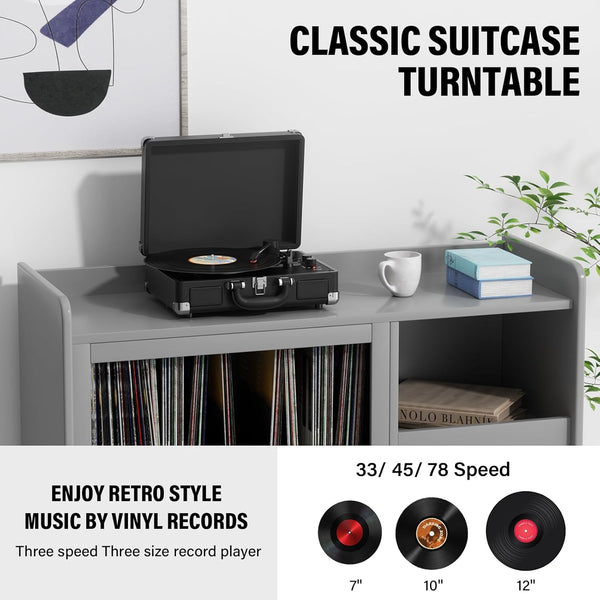 DIGITNOW!Three Speeds Turntable Retro Record Player with Built-in Stereo Speakers, Supports USB, RCA Output , Headphone Jack , MP3 , Mobile Phones Music Playback,Suitcase Design