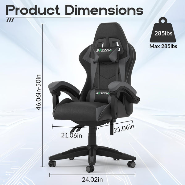 Gaming Chair, Ergonomic Gaming Chair with Heated Seat, Height Adjustable Reclining Video Game Chair with Headrest and Lumbar Support, Big and Tall Gaming Chair for Adults (Basics, Black/Grey)