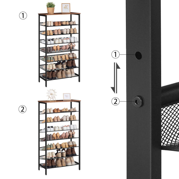 HOOBRO Shoe Rack, Large Capacity Shoe Storage, Tall Shoe Shelf for 21-28 Pairs of Shoes, Shoe Organizers, Adjustable Shelves, Rustic Brown EBF18XJ01