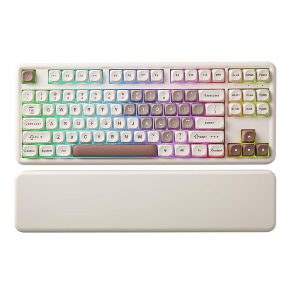 YUNZII B87 Wireless Mechanical Keyboard,QMK/VIA Software Custom Gaming,Gasket RGB Keyboard with Cute MOA Keycaps,Wrist Rest,BT5.0/2.4G/USB-C NKRO for Win/Mac (butter, milk v2 linear)