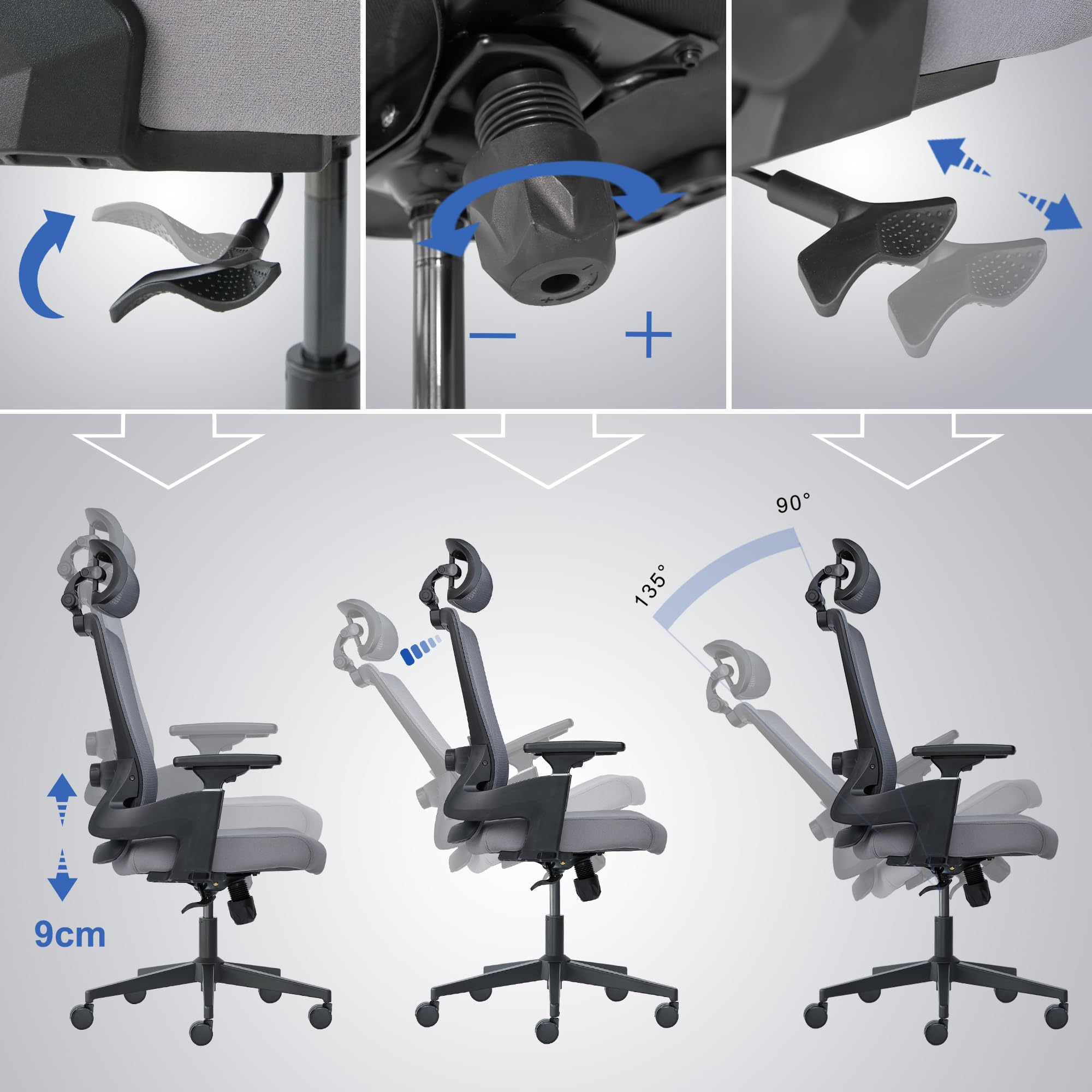 Realm of Thrones CAPTAIN Ergonomic Office Chair for Home, Heavy Duty Steel Base, Versatile Flip-up Armrests, Adjustable Lumbar Support, Mesh Back Comfort Cushion Seat for Computer Desk/Gaming (Black)