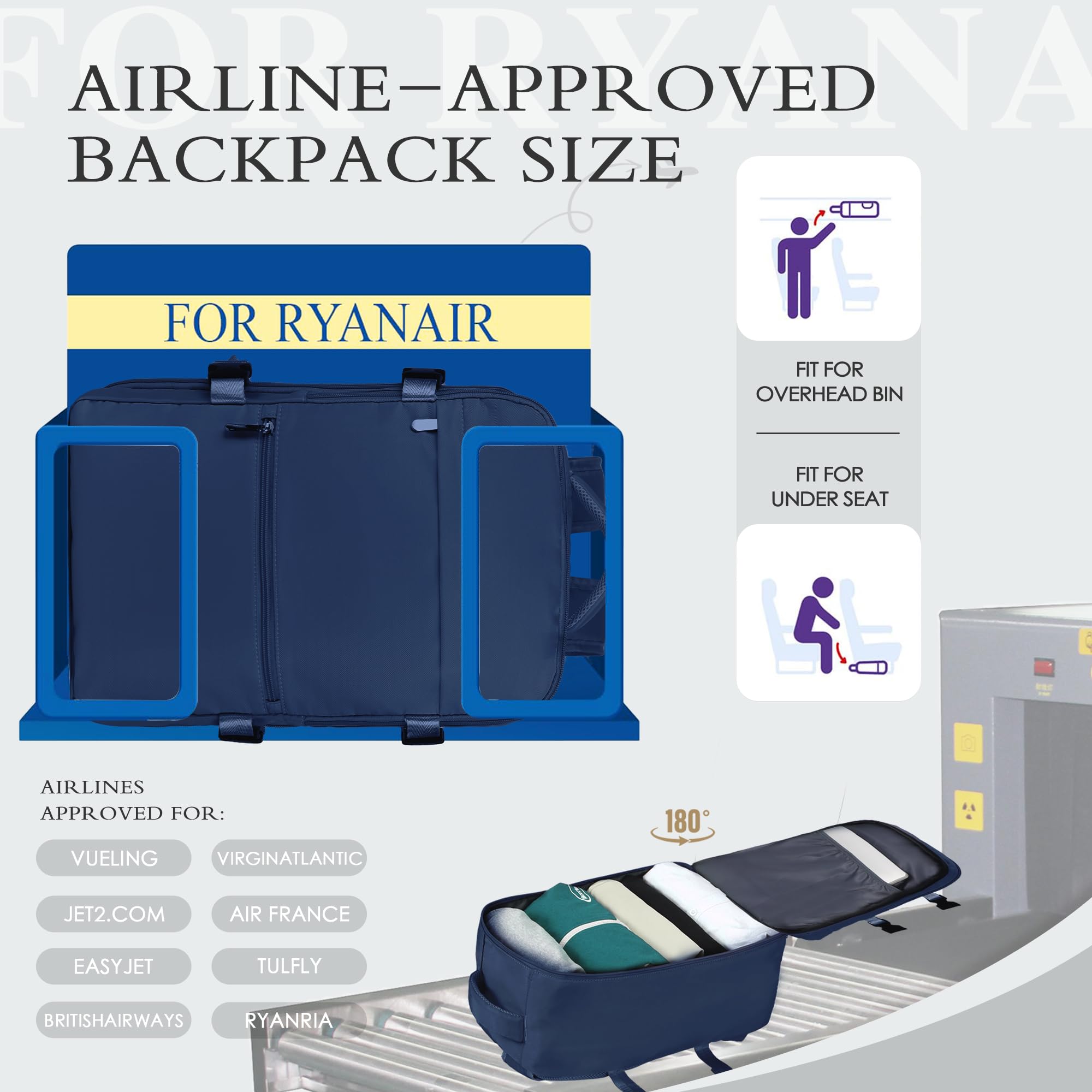 for Ryanair Cabin Bags 40x20x25 Underseat Cabin Bag Carry Ons Hand Luggage Bag Travel Backpack Cabin Size for Ryanair Backpack with Charging Hole