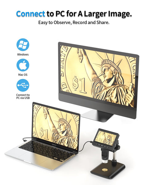 Coin Microscope-LCD Digital Microscope 500X, 1080P Coin Magnifier for Error Coins with 8 Adjustable LED Lights, PC View, Compatible with MacOS Windows-Black