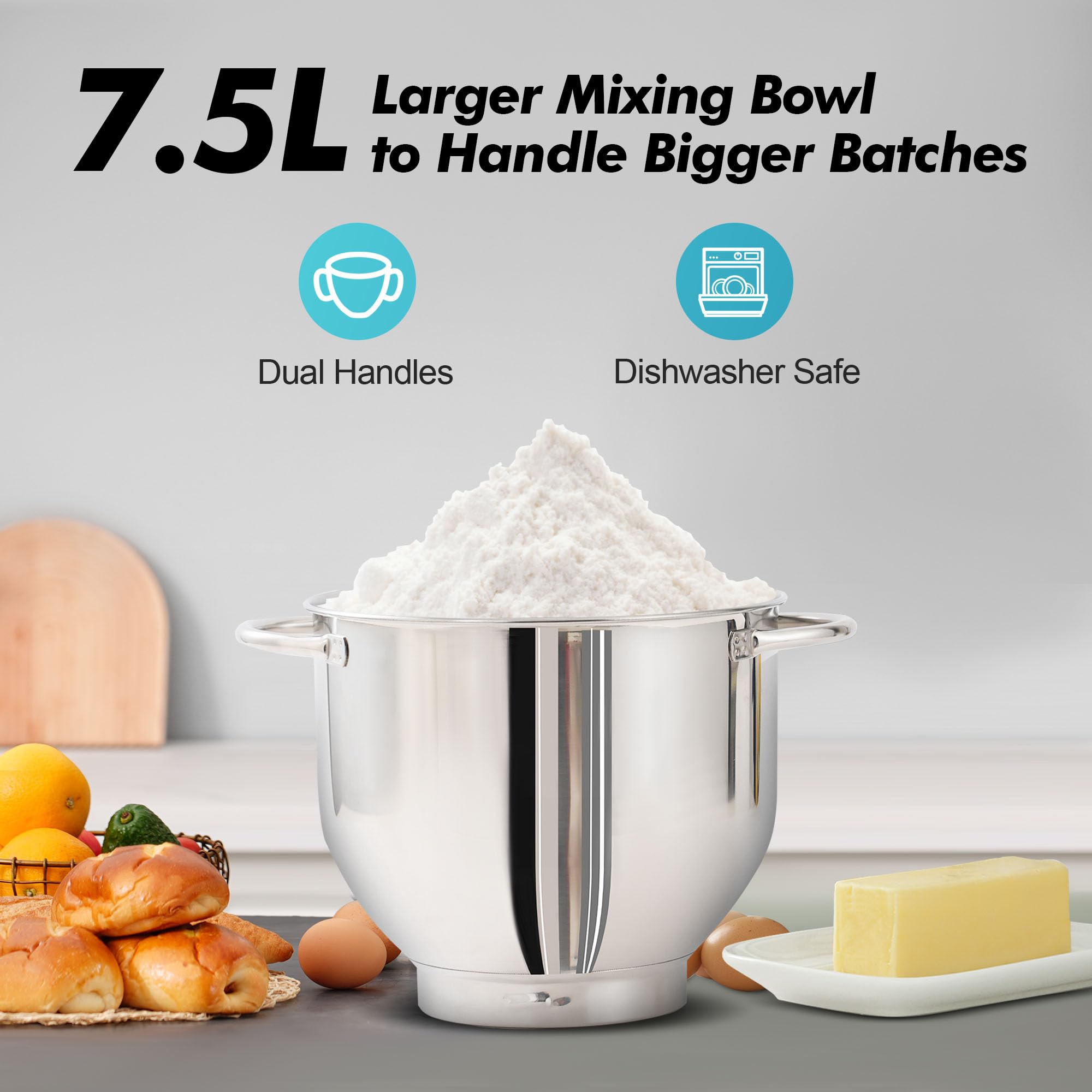 Aucma Stand Mixer, 6.2L Food Mixers for Baking, Electric Kitchen Mixers with Bowl, Dough Hook, Wire Whip & Beater (6.2L, Black)