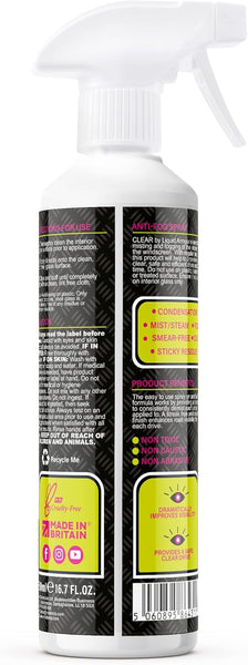 Liquid Armour Anti-Fog/Mist Repellent Spray | Car Windscreen Protection, Glass, Window & Mirror Treatment, 500ml