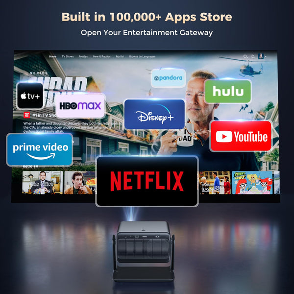 【Netflix Officially & Dolby Audio】Smart 4K Projector, Auto Focus & Keystone, AMEELA 30000 Lumens 1080P Portable Movie Projector with WiFi and Bluetooth, 100,000+ Apps for Indoor/Outdoor