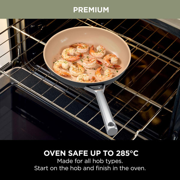 Ninja Extended Life 28cm Ceramic Frying Pan, Non-Stick (No PFAs, PFOAs, Lead or Cadmium), Induction Compatible, Stainless Steel Handle, Oven Safe to 285°C, Grey & Terracotta, CW90028EUUKDB