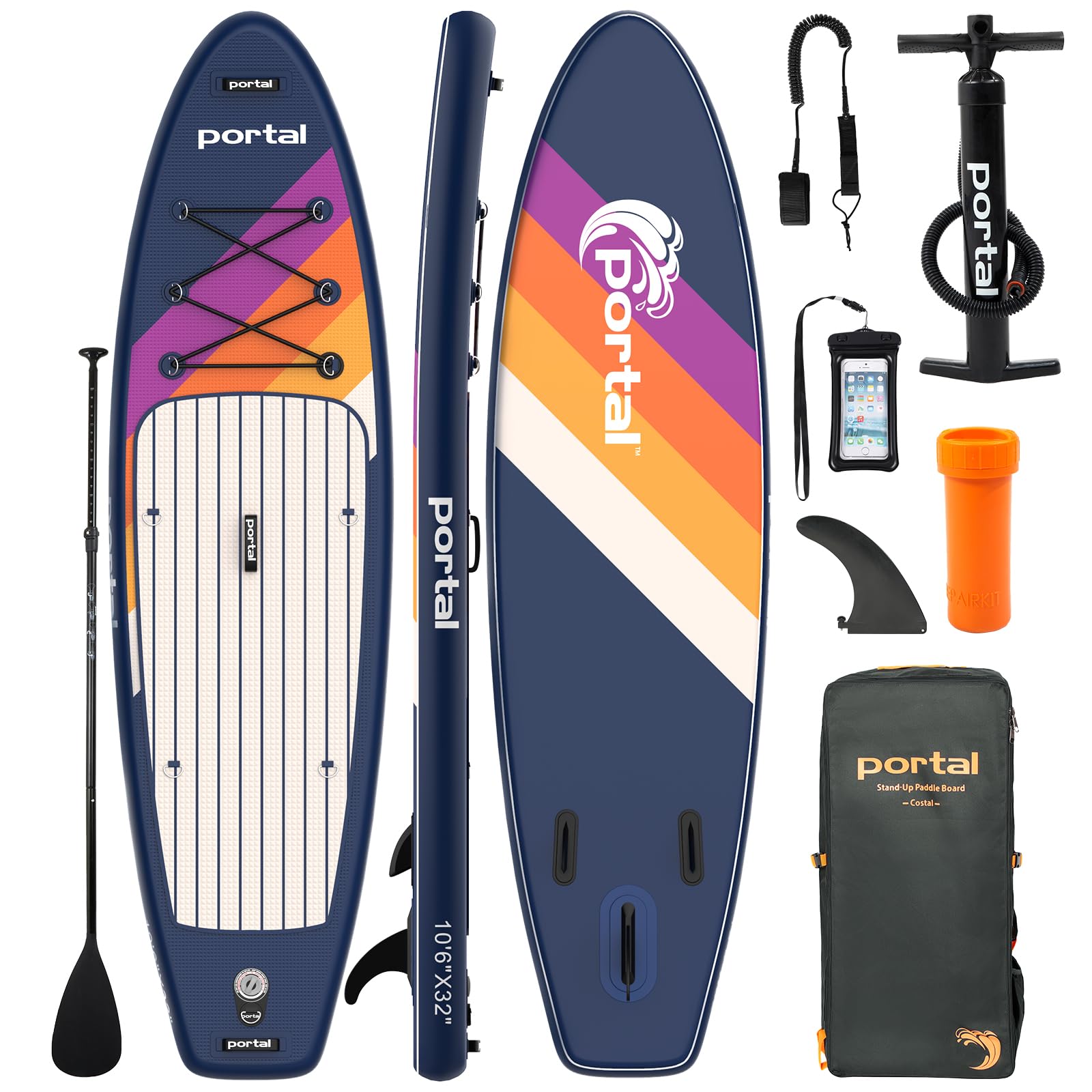 Portal Stand Up Paddle Board, 10'6x33 x6 Inflatable Paddle Boards with SUP Accessories Including Carry Bag, Hand Pump, Paddle, Leash, Fin, Repair Kit, Waterproof Phone Case