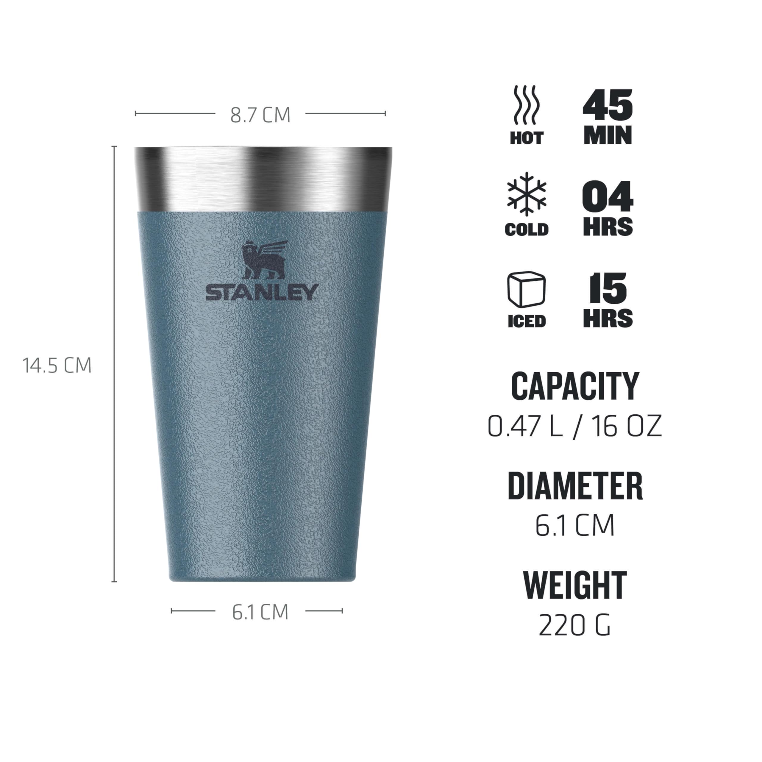 Stanley Adventure Stacking Beer Pint 0.47L - Travel Mug Keeps Drinks Cold For 4 Hours - Stainless Steel Thermal Cup - Stacks Infinitely - Double Wall Vacuum Insulation - Dishwasher Safe - Matte Black