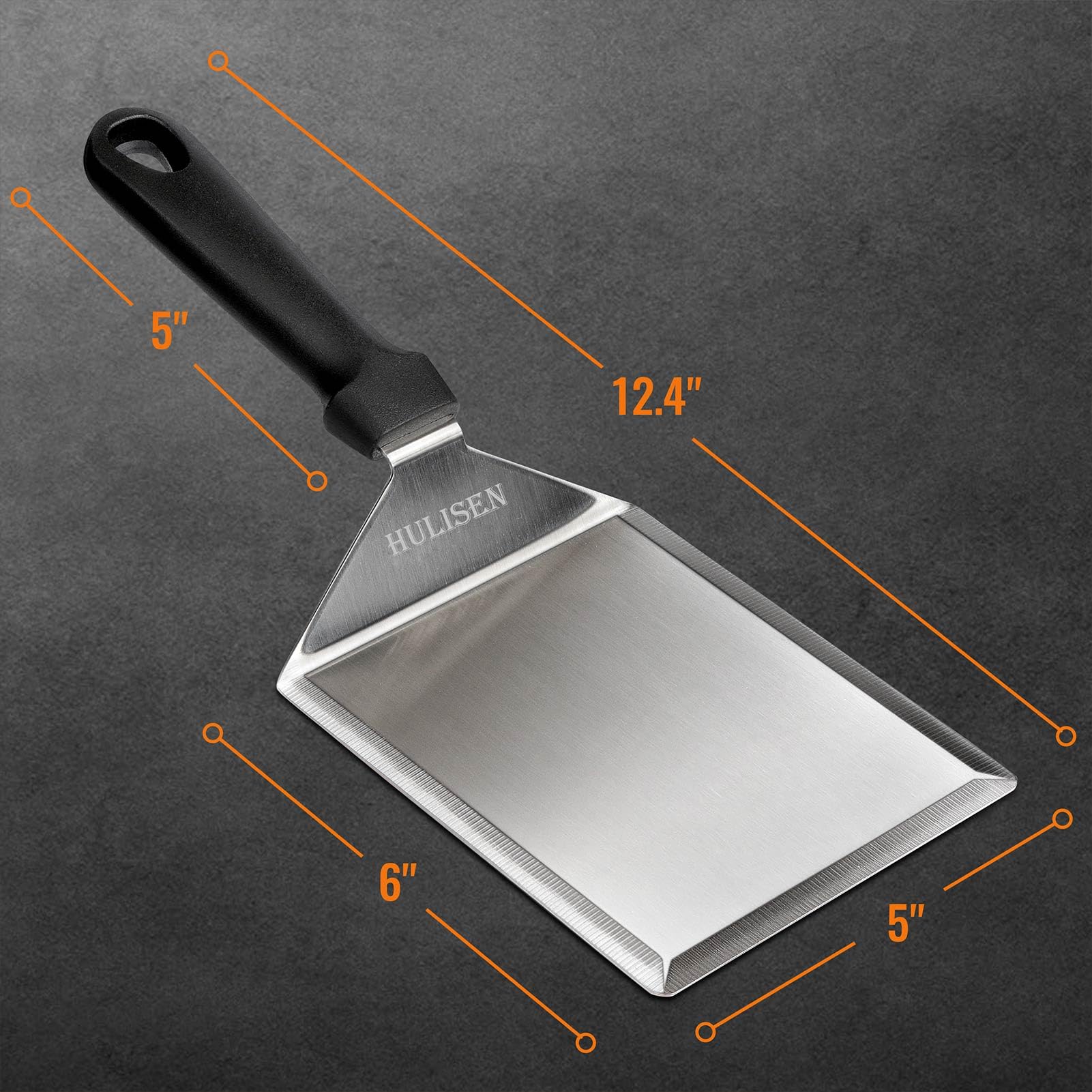 HULISEN Stainless Steel Griddle Spatula, 5" Wide Burger Spatula - Heavy Duty Hamburger Turner for Grilling Barbecue Flat Top Grill, 12 Inch Long, Dishwasher Safe