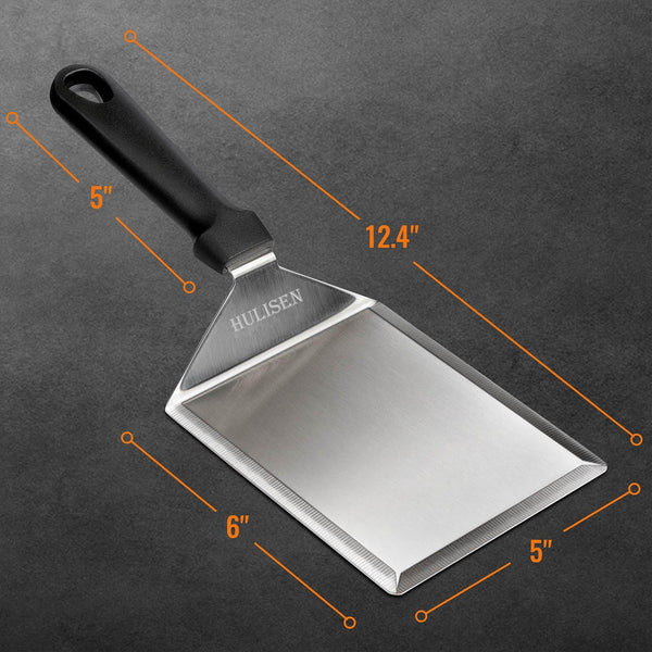HULISEN Stainless Steel Griddle Spatula, 5" Wide Burger Spatula - Heavy Duty Hamburger Turner for Grilling Barbecue Flat Top Grill, 12 Inch Long, Dishwasher Safe