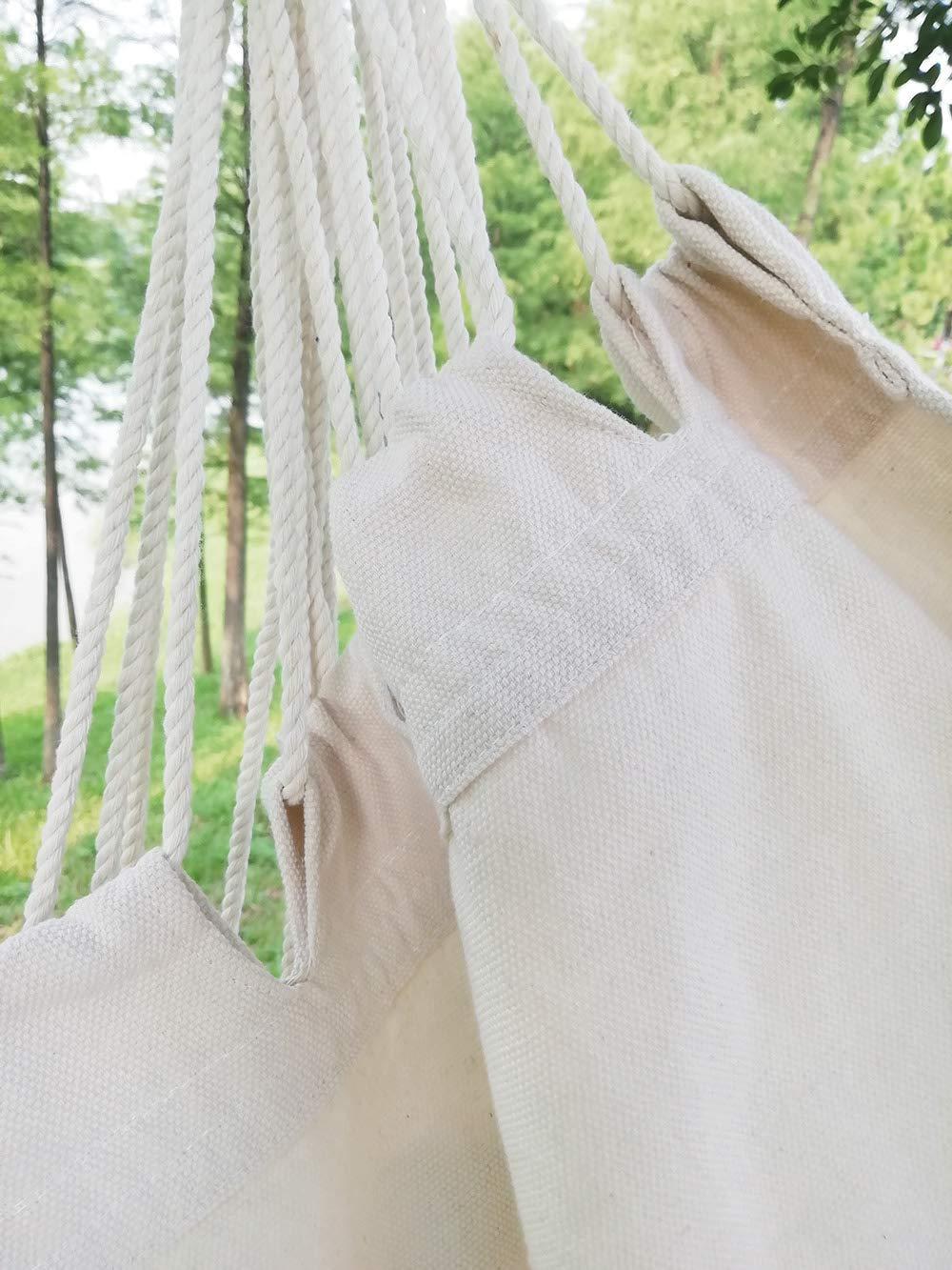 GOCAN Hammock Chair Large Hammock Swing,110 X 150cm load 350lbs,Cotton Hanging Chair Steel Spreader Bar Wide Seat Swing Chair(Beige)