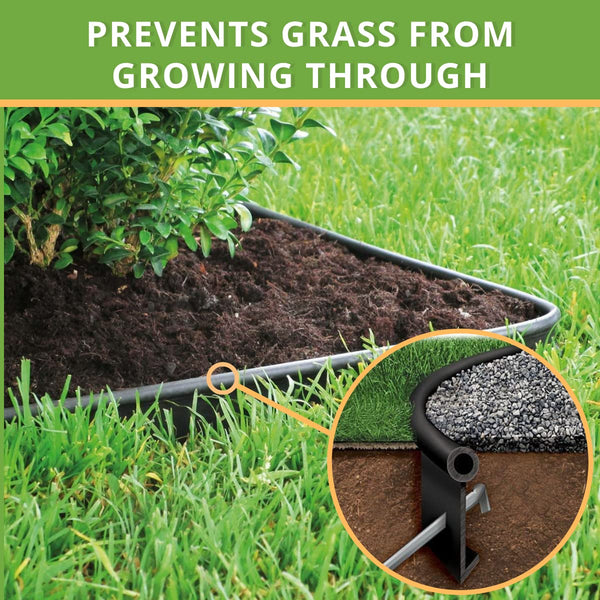 Elastic Lawn Edging with Round Top Bead (12 m Black) - Durable Stay-in-Place Design - Easy Installation, Weather Resistant - Ideal for Curves &