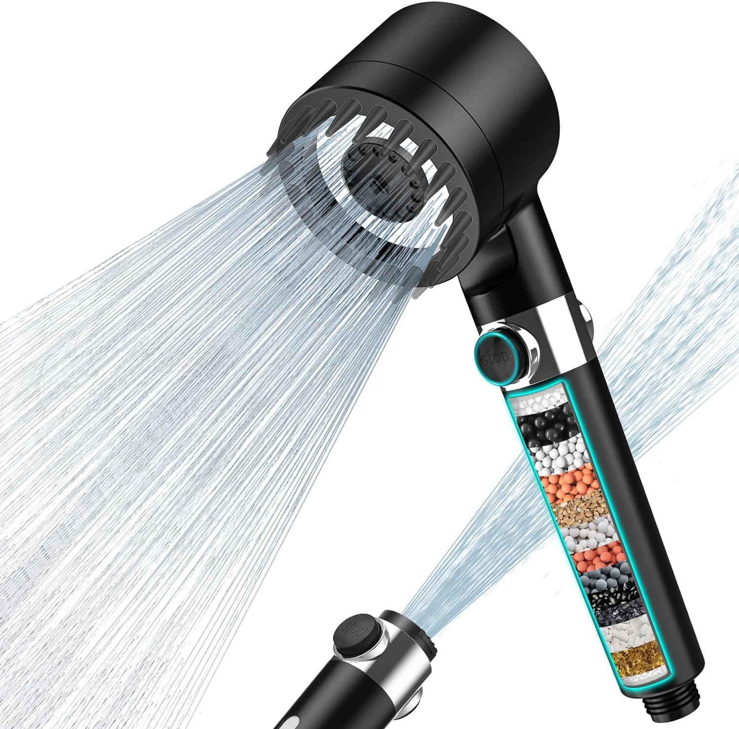 MEKO Portable Camping Shower with 15 Stage Filter, Rechargeable 6000mAh Shower Pump with Intelligent LED Display, 3+1 Spray IPX7 Waterproof Outdoor Shower Kit for Camping, Hiking, Travel, Car, Pet
